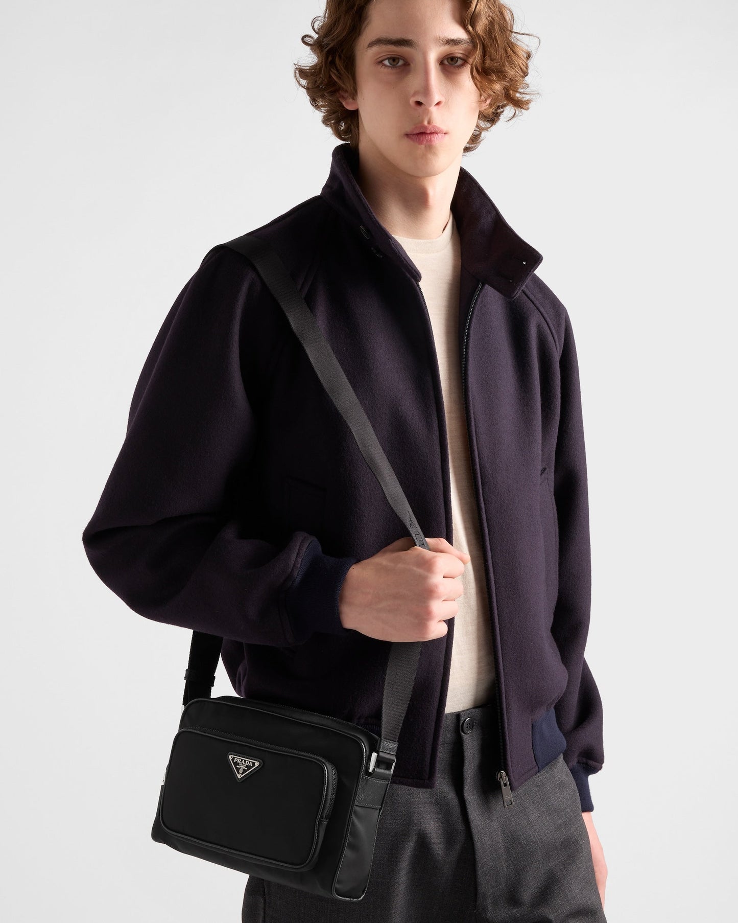 Petit sac porté épaule en Re-Nylon et cuir Saffia